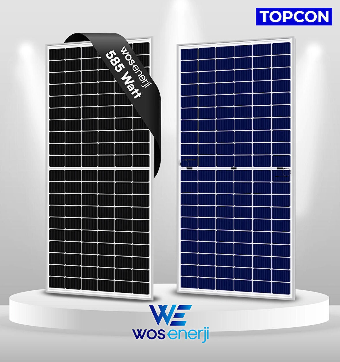 Wos Enerji 585w Watt Güneş Paneli Half-cut Topcon Çift Cam Solar Panel (ÇİFT YÖNLÜ)