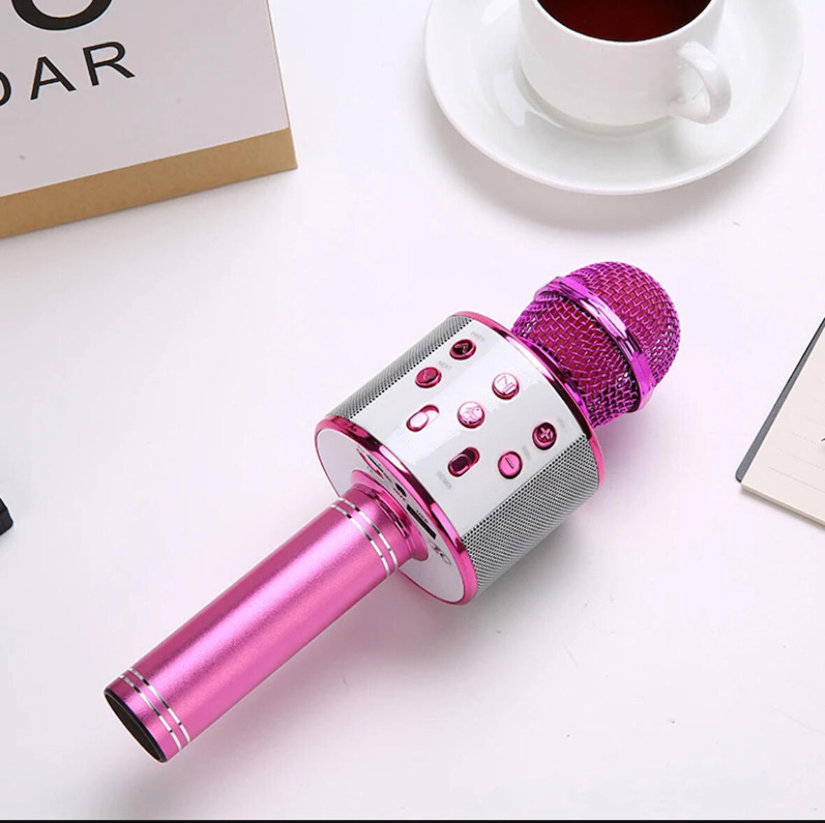 WS-858L Led Işıklı Bluetooth Hoparlörlü Karaoke Mikrofon PEMBE