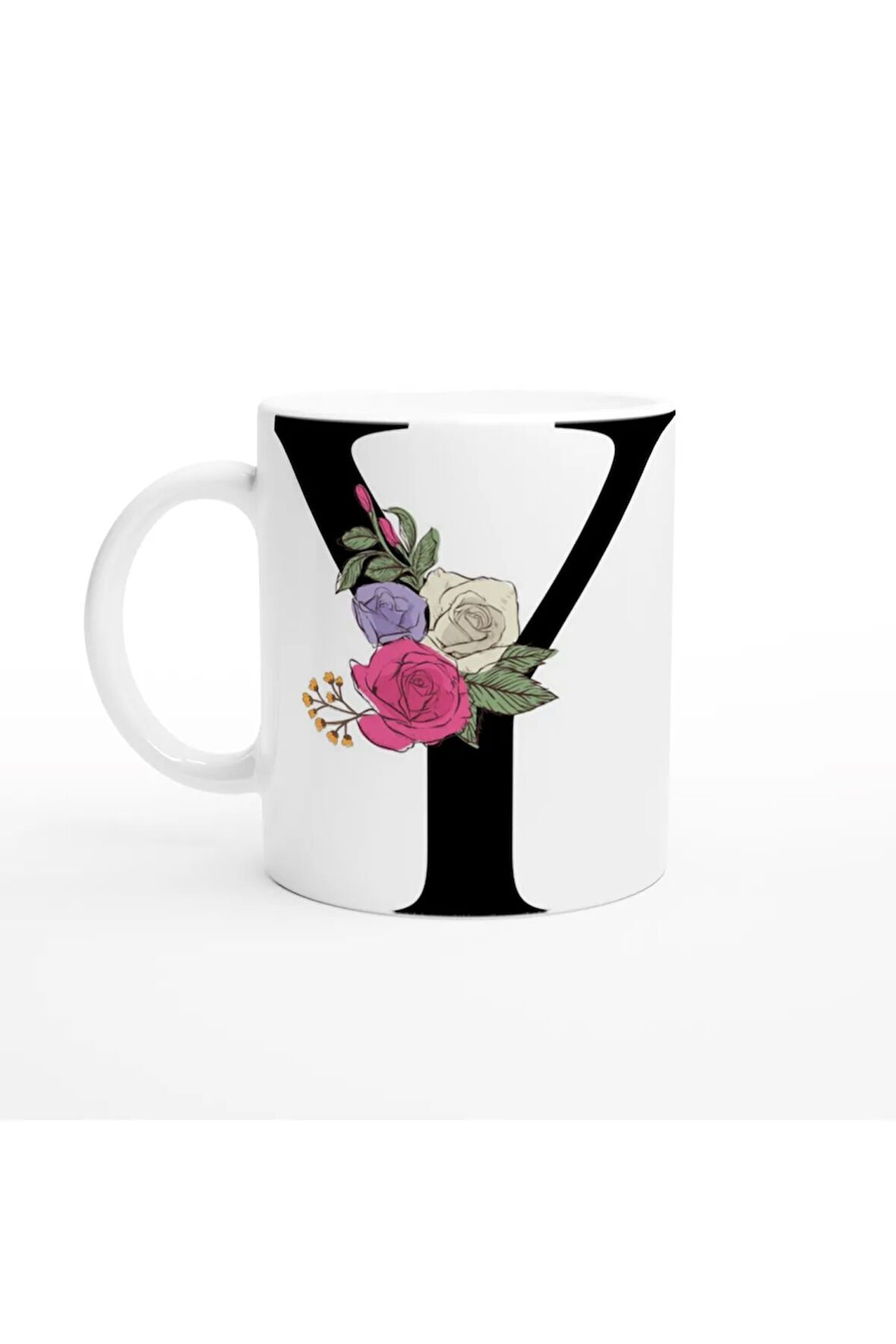 Y Harfi Romantik Çiçekli Kupa Bardak