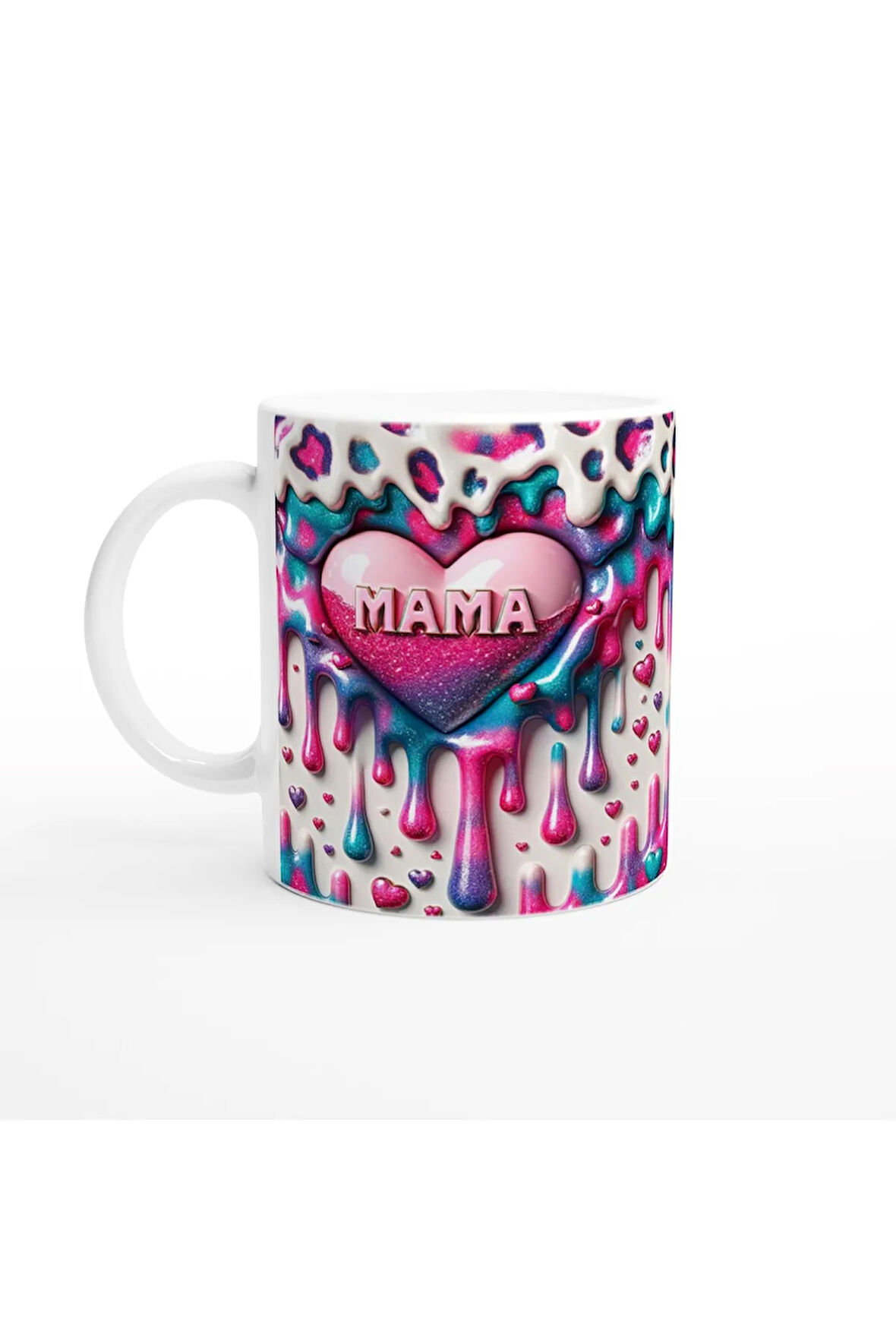 Mama Yazılı Parlak Renkli Kalpli Anneler Günü Kupa Bardak