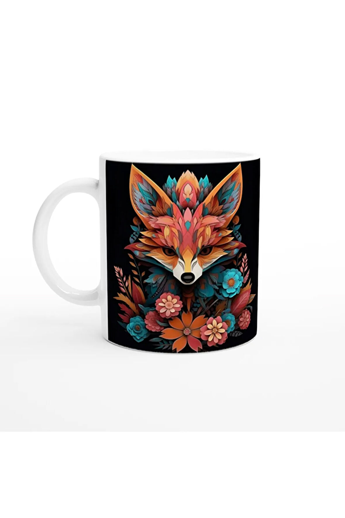 Çiçekli Soyut Tilki Baskılı Kupa Bardak