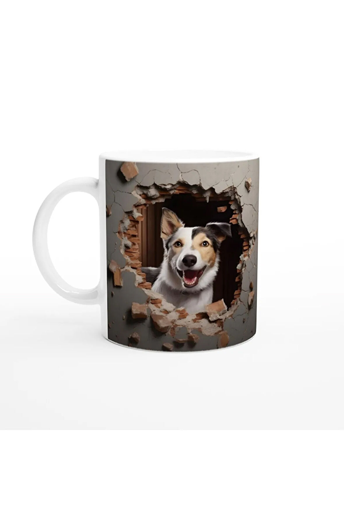 Kırık Duvar Arkasından Bakan Neşeli Köpek Kupa Bardak