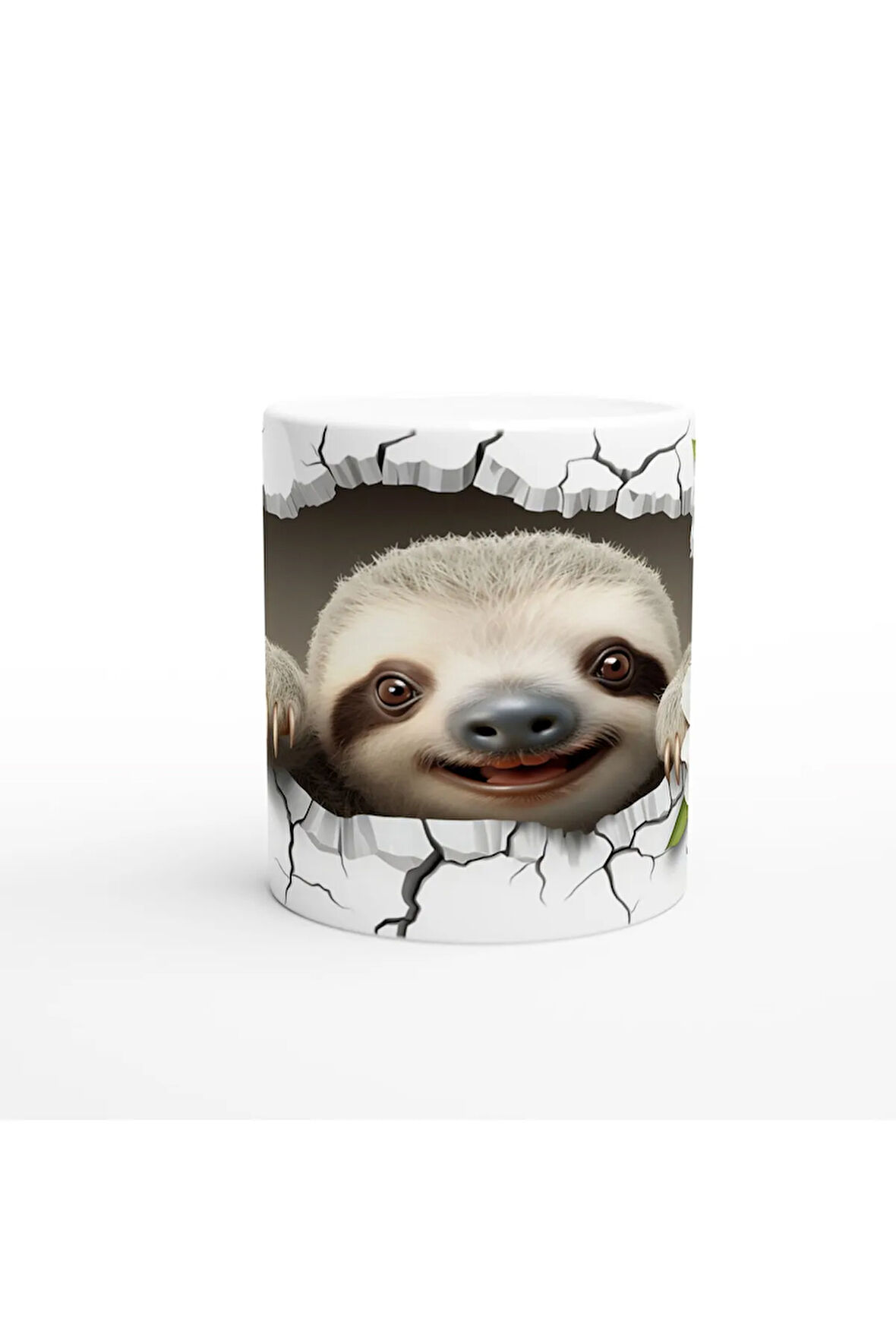 Beyaz Çiçekler Arasından Bakan Tembel Hayvan Baskılı Kupa Bardak