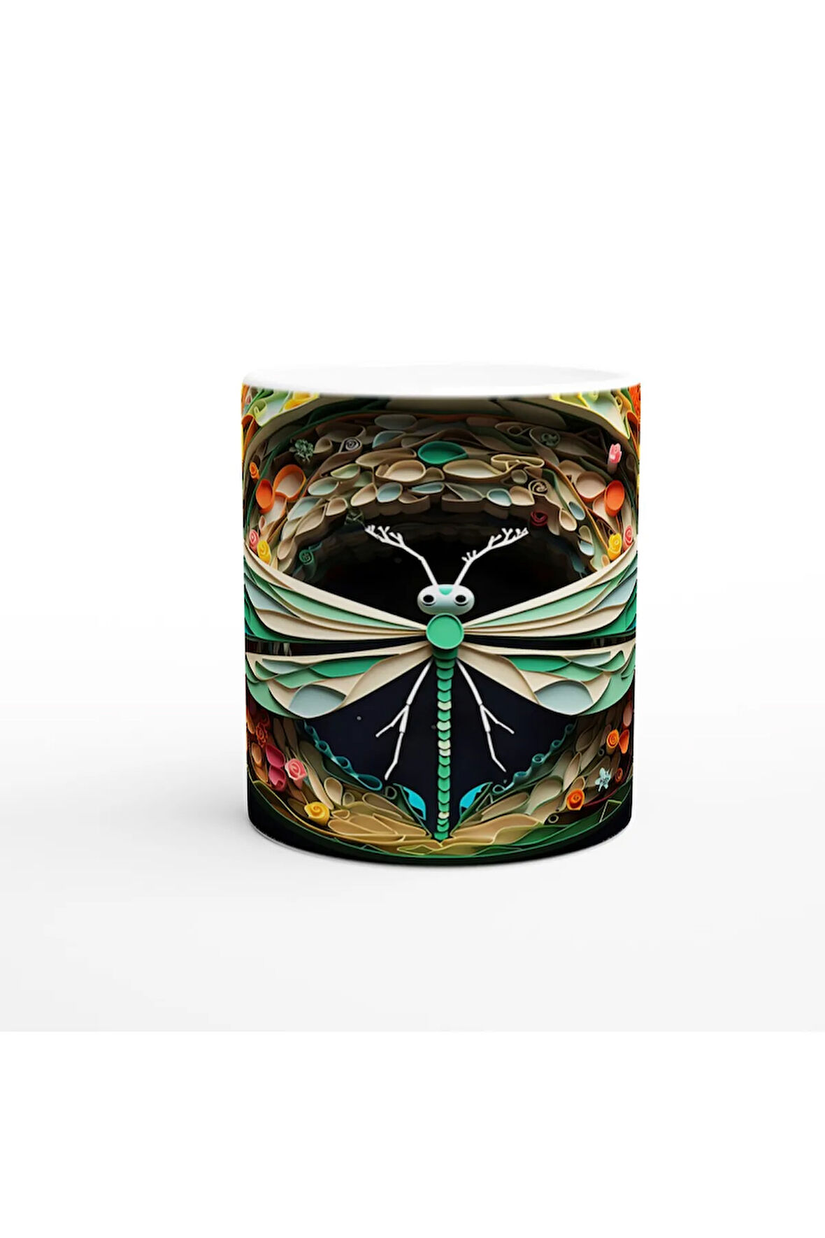 Kağıt Sanatı Stilinde Zarif Yusufçuk Temalı Baskılı Kupa Bardak