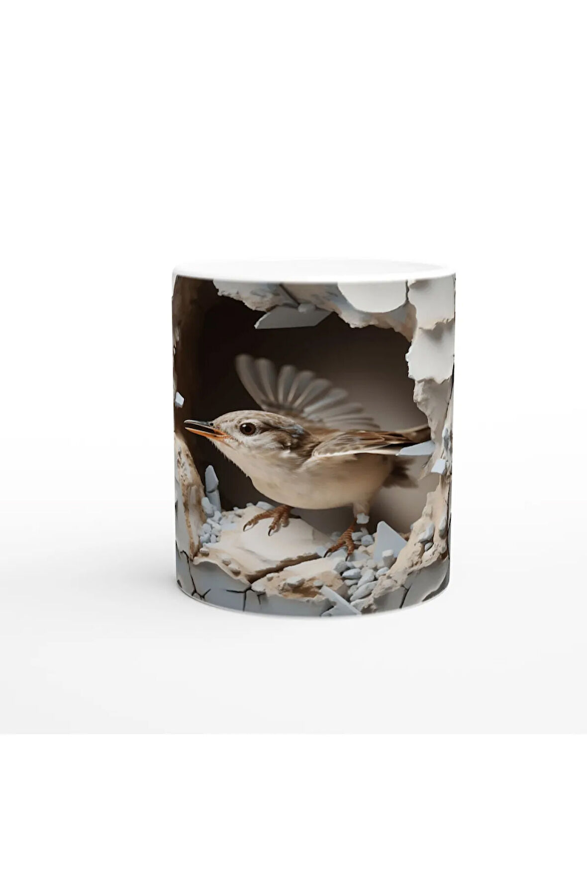 Duvarı Delip Özgürlüğe Kanat Açan Kuş Temalı Baskılı Kupa Bardak