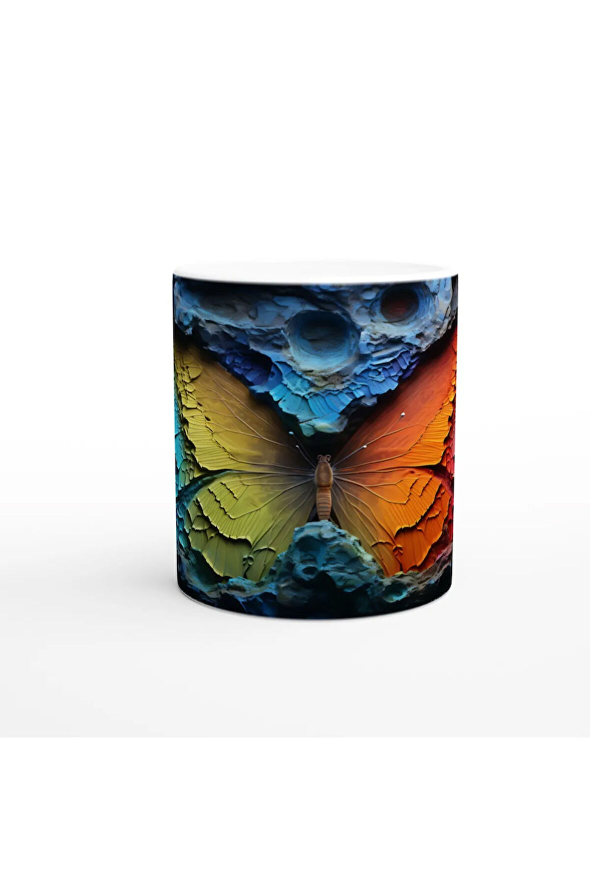 Gökkuşağı Kanatlı Kelebek ve Krater Doku Baskılı Kupa Bardak
