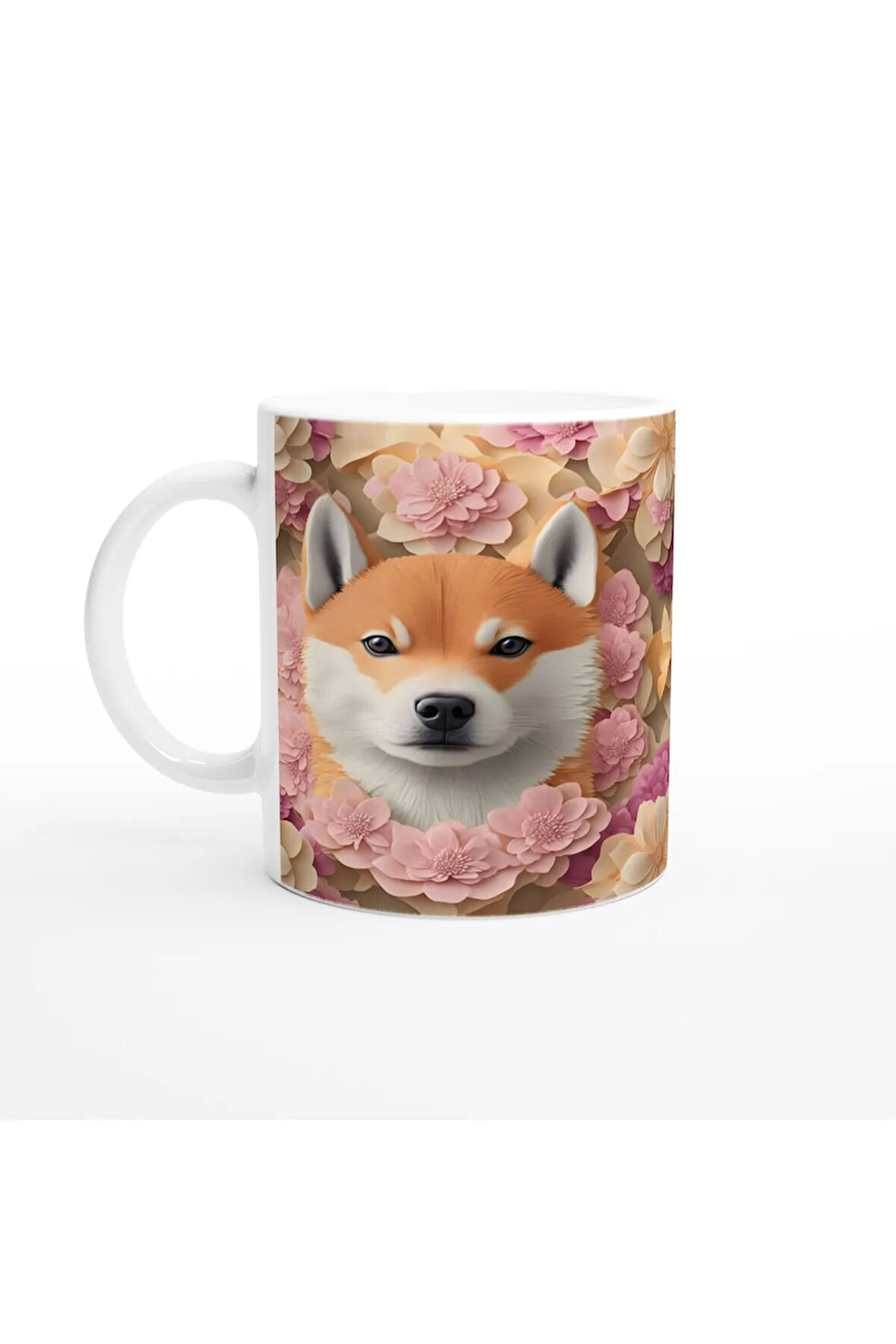 Pastel Çiçekler Arasında Shiba Inu Köpek Baskılı Kupa Bardak