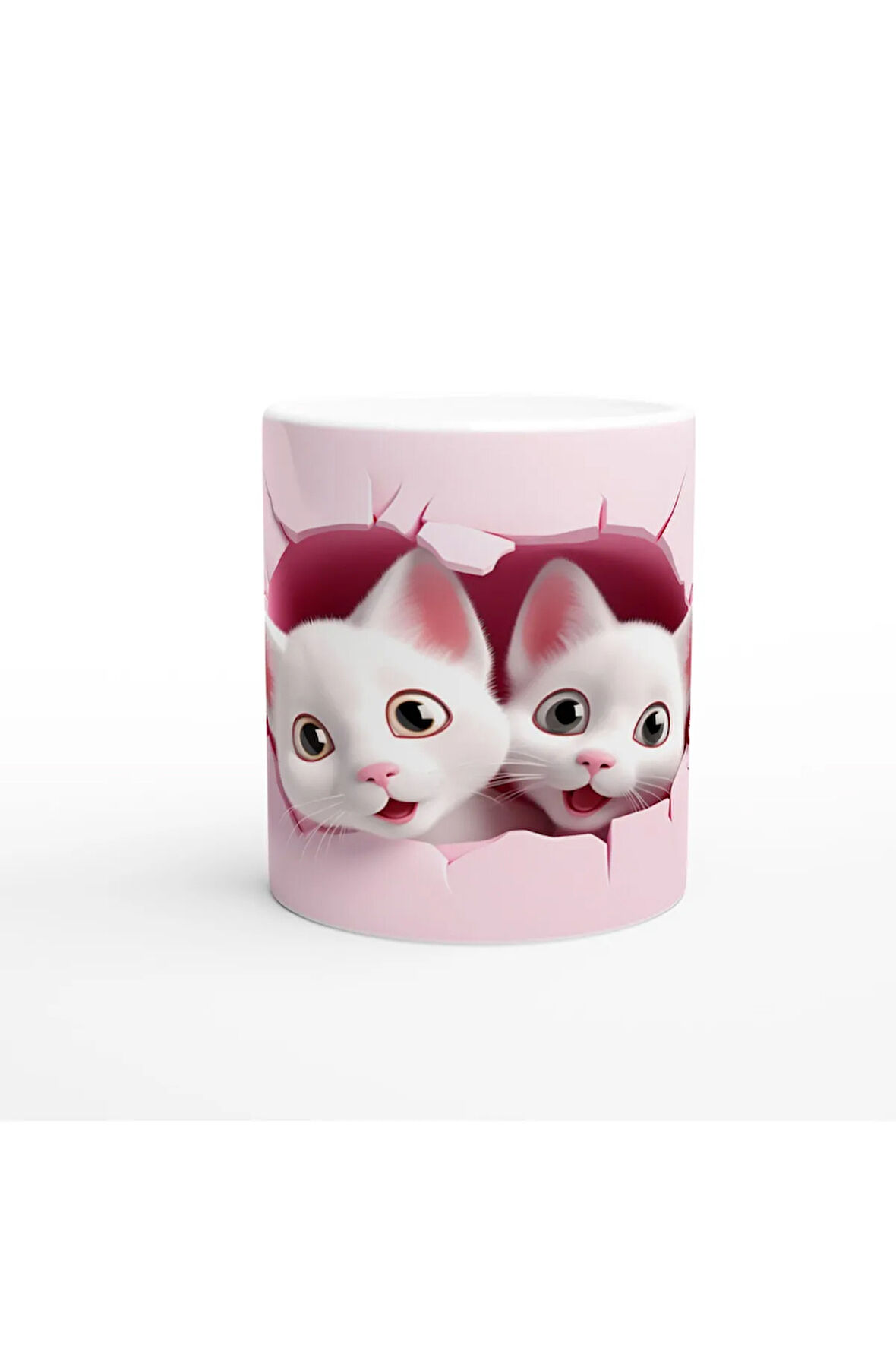 Pembe Duvar Kırığından Bakan İkiz Yavru Kediler Baskılı Kupa Bardak