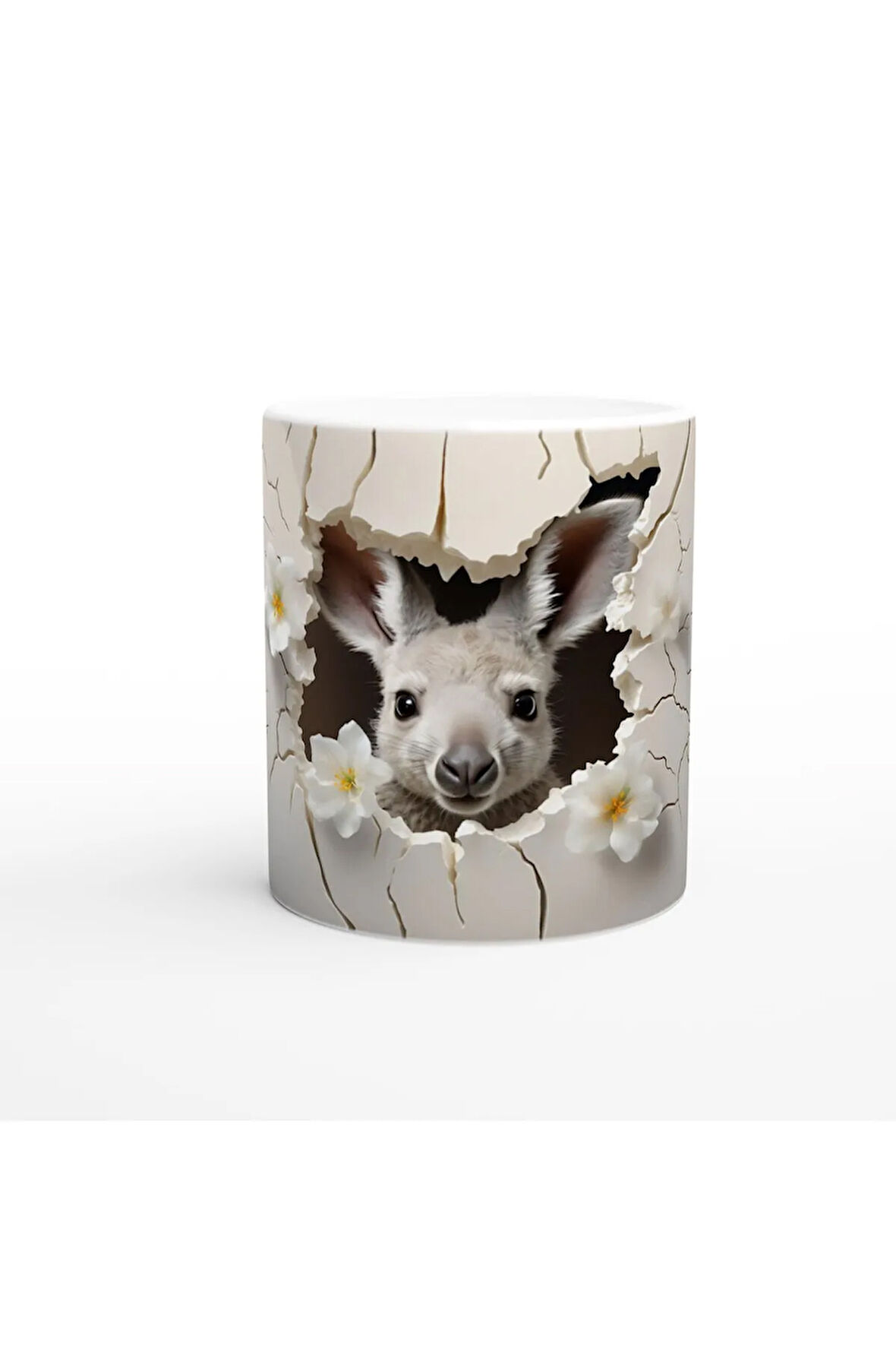 Çatlak Duvardan Bakan Kanguru Temalı Baskılı Kupa Bardak