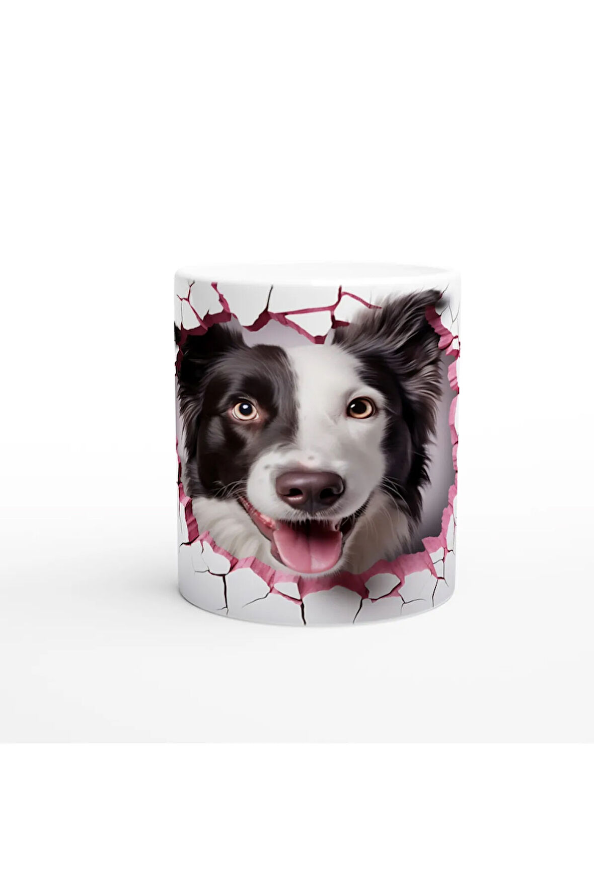 Pembe Çatlaktan Bakan Border Collie Temalı Baskılı Kupa Bardak