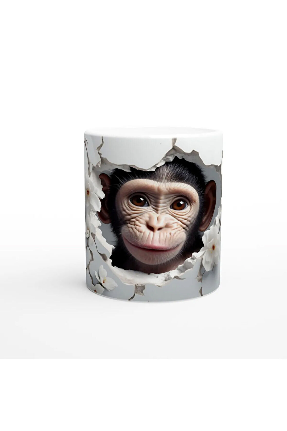 Çatlak Duvardan Bakan Sevimli Şempanze Temalı Baskılı Kupa Bardak