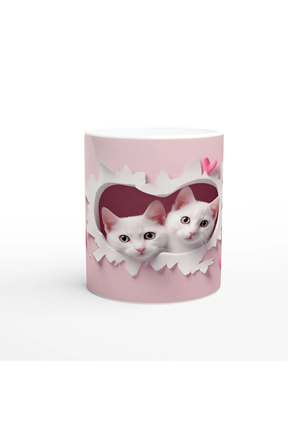 Kalpli Duvardan Bakan İkiz Yavru Kediler Temalı Baskılı Kupa Bardak