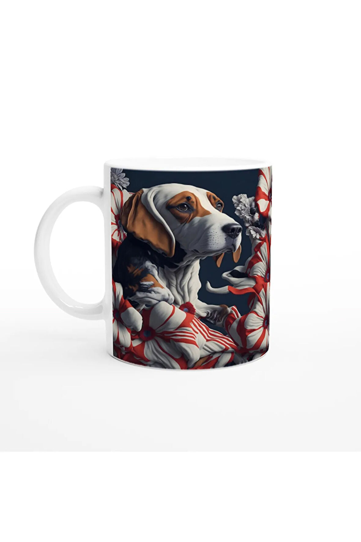 Çiçekler Arasında Basset Hound Temalı Baskılı Kupa Bardak