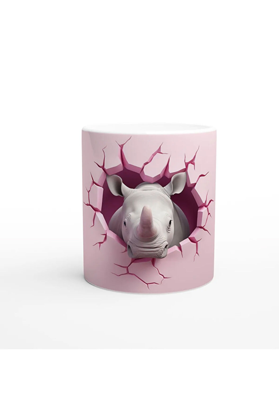 Duvarı Yarmış Gergedan Temalı Baskılı Kupa Bardak