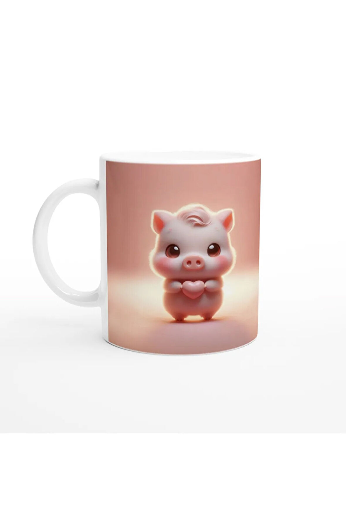 Kalp Tutan Sevimli Domuzcuk Temalı Baskılı Kupa Bardak