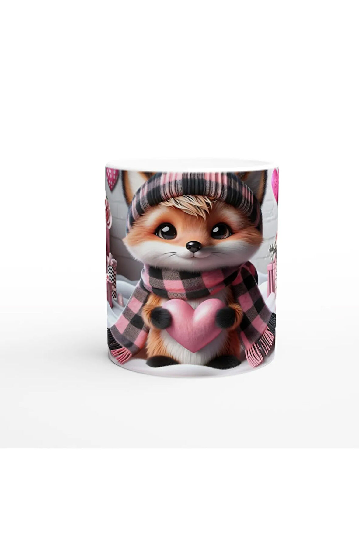 Pembe Kalpli Şirin Tilki Temalı Baskılı Kupa Bardak