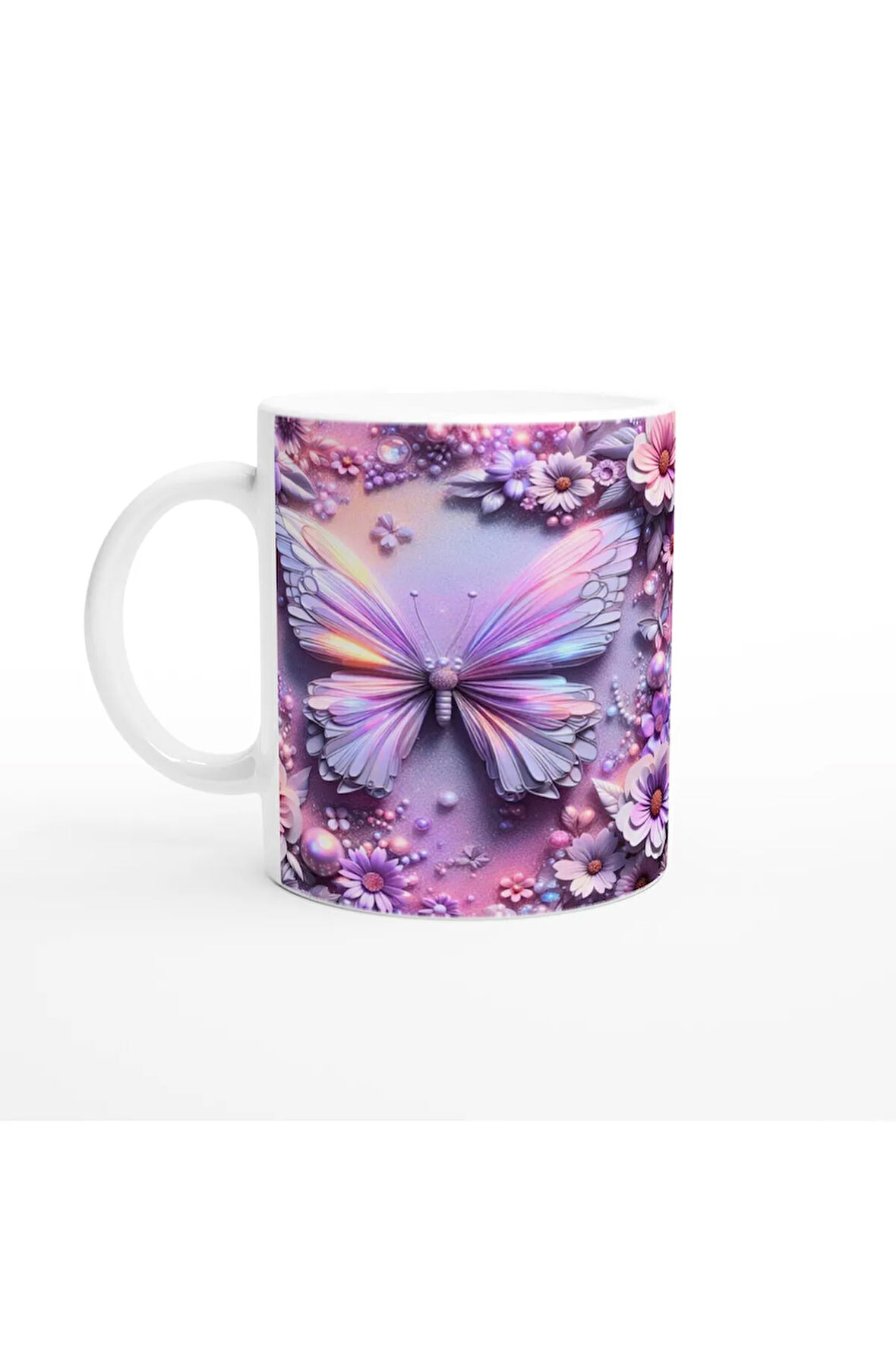 Renkli Kelebekler ve Çiçekler Temalı Baskılı Kupa Bardak