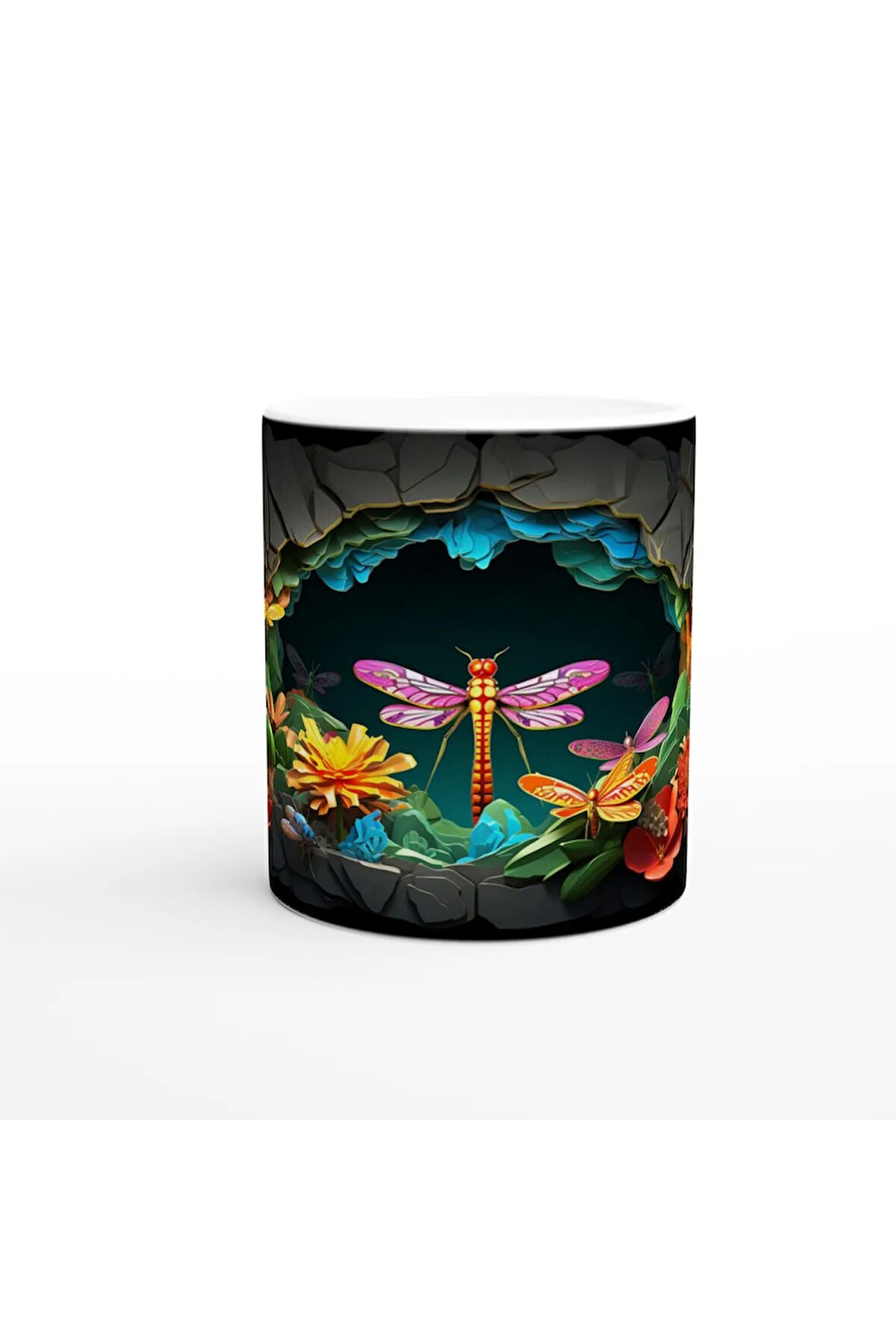 Mağaradaki Renkli Yusufçuklar ve Çiçekler Temalı Baskılı Kupa Bardak