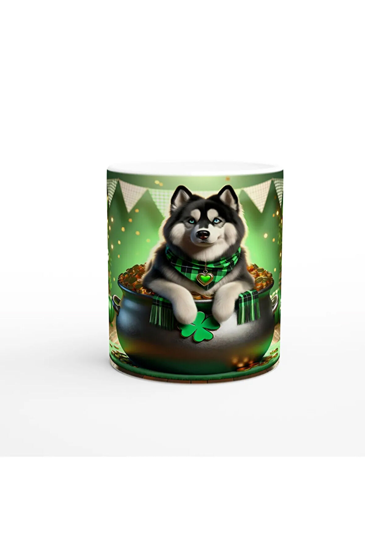 Şans Kazanında Oturan Husky Temalı Baskılı Kupa Bardak
