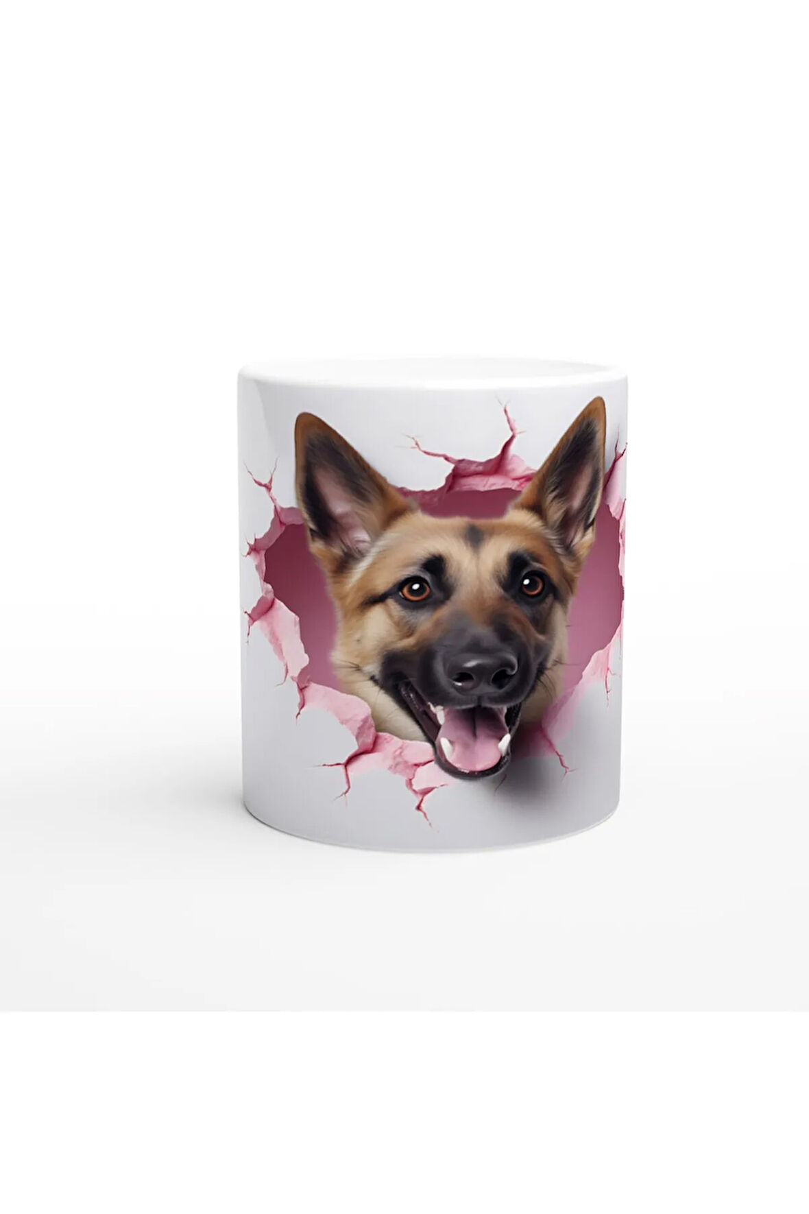 Pembe Çatlak Duvardan Bakan Alman Kurdu Temalı Baskılı Kupa Bardak