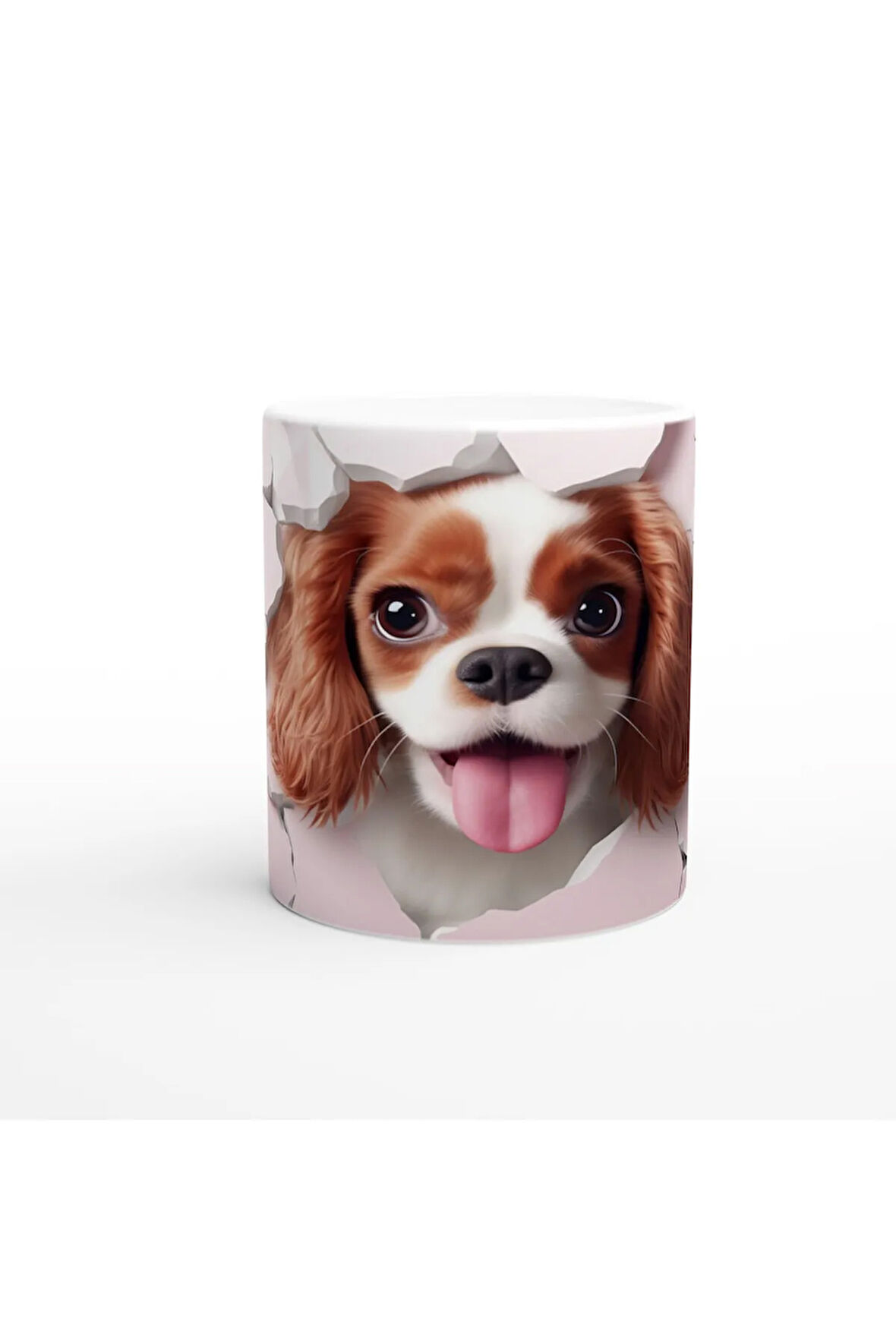 Çatlak Duvardan Bakan Cavalier King Charles Temalı Baskılı Kupa Bardak