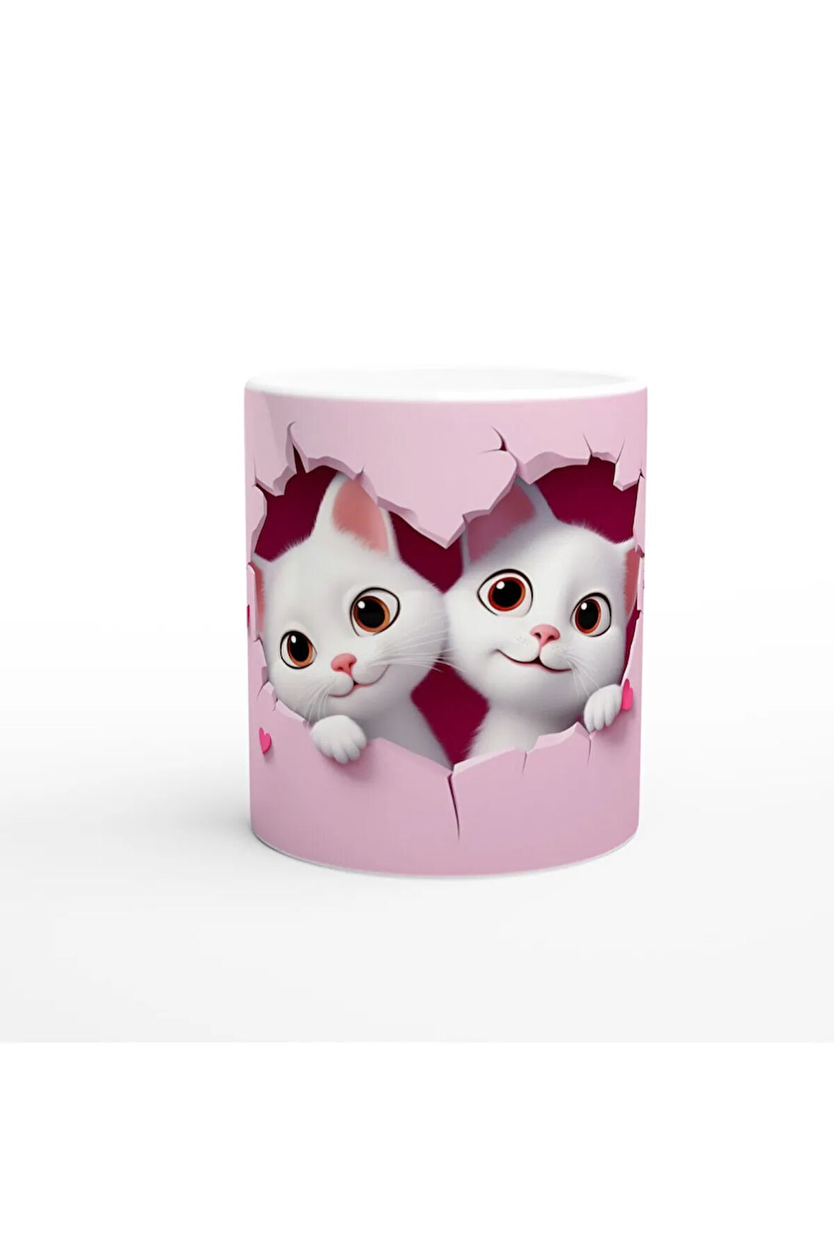 Kalpli Çatlak Duvardan Bakan İki Sevimli Kedi Temalı Baskılı Kupa Bardak