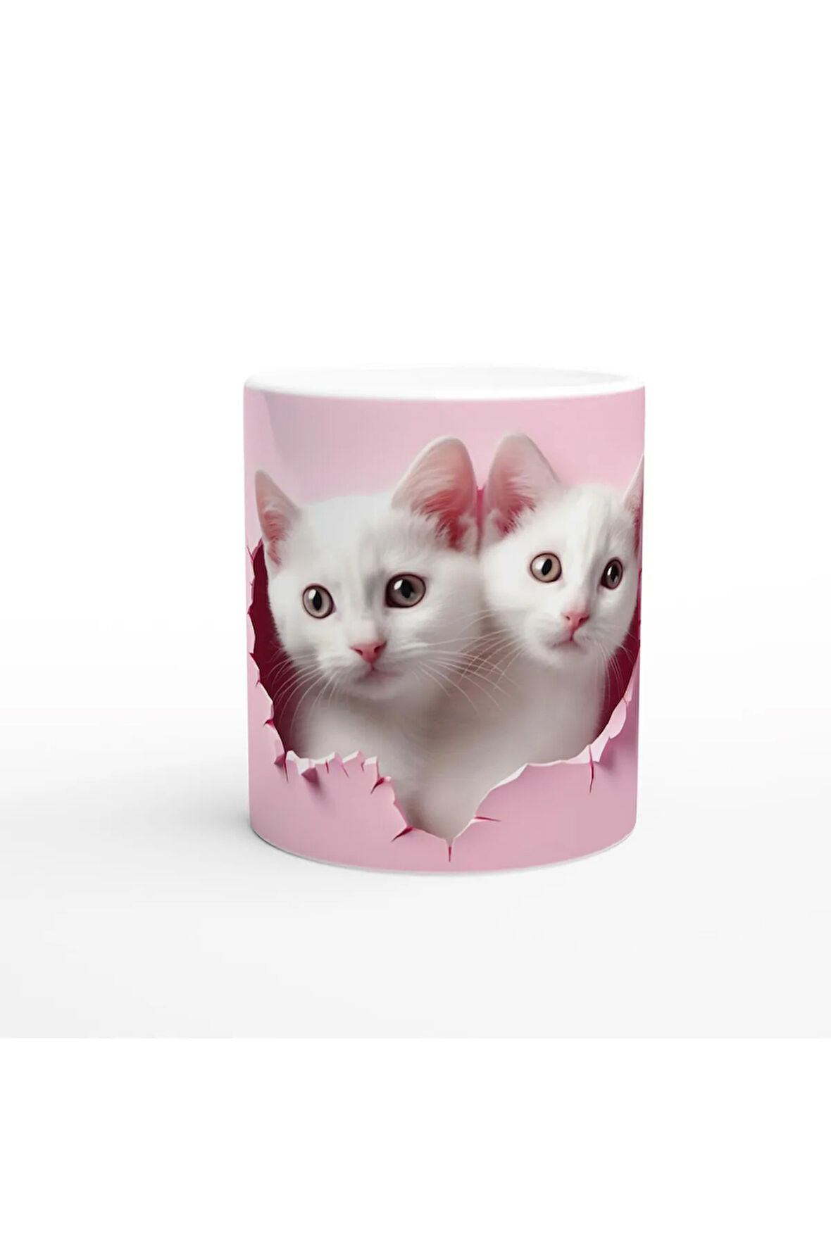 Pembe Zeminden Bakan Gerçekçi Yavru Kediler Temalı Baskılı Kupa Bardak