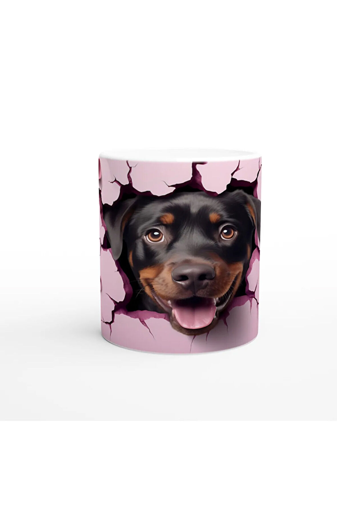 Çatlaktan Bakan Rottweiler Temalı Baskılı Kupa Bardak