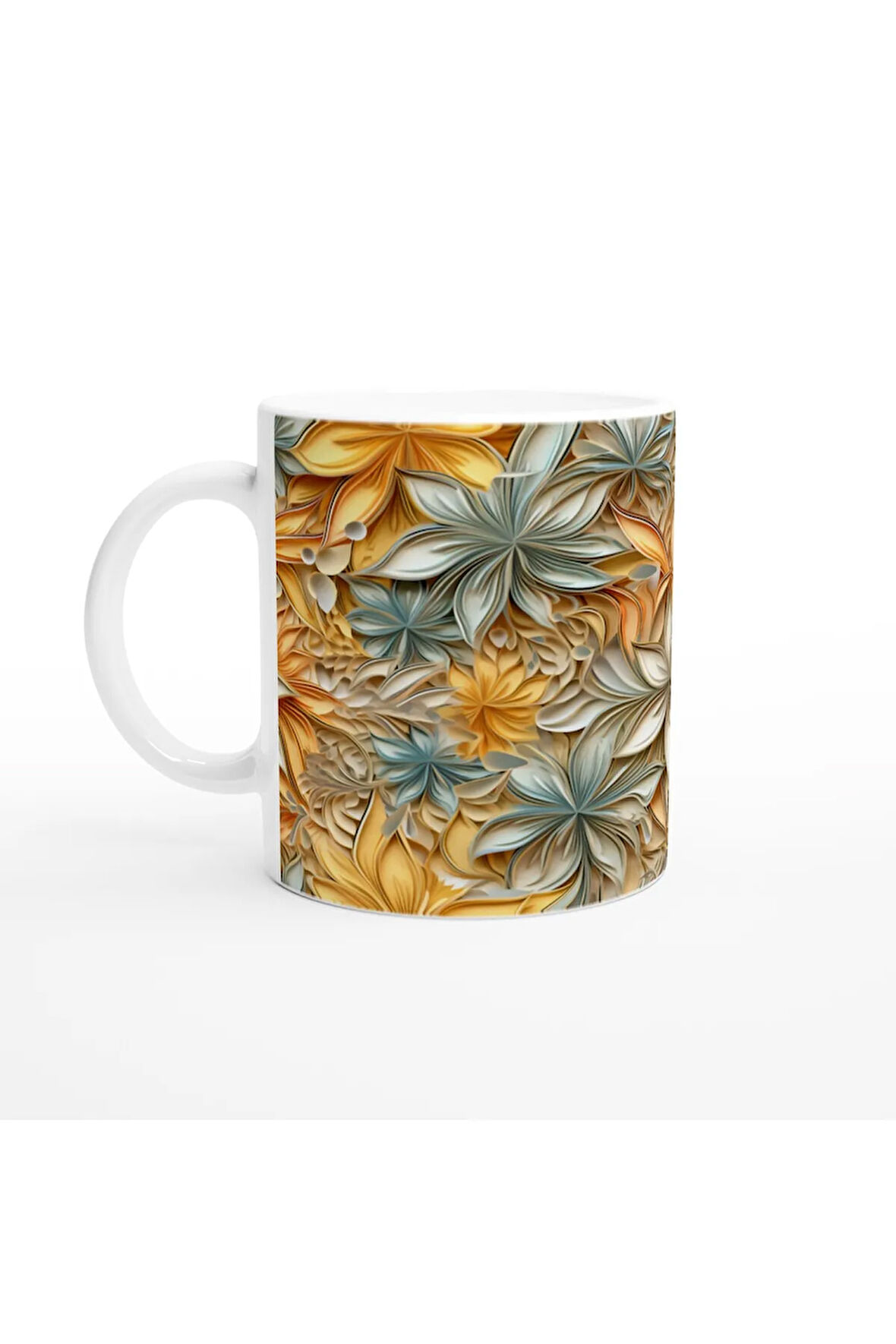 Sıcak Tonlarda Hareketli Çiçek Desenli Kupa Bardak