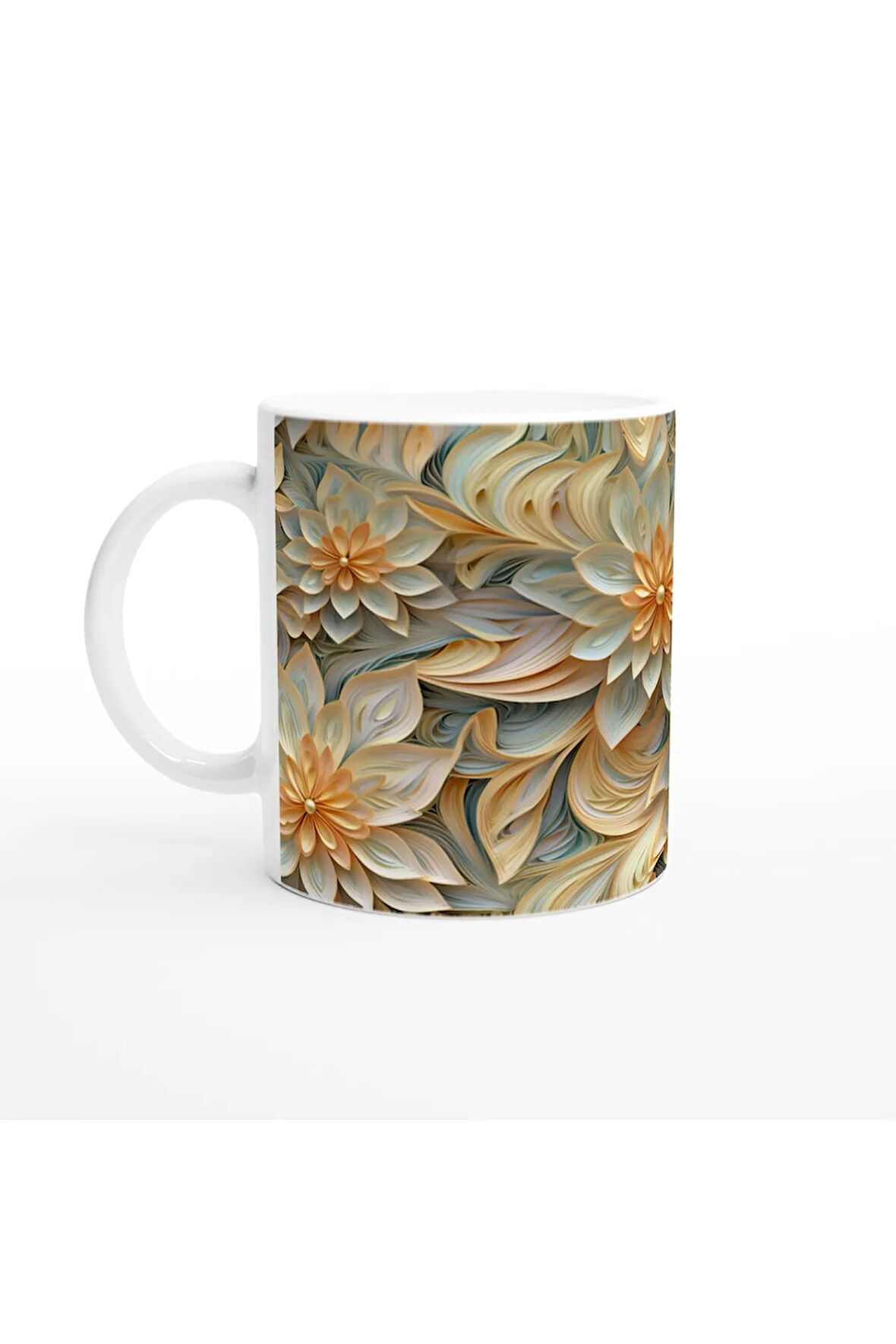 Altın Dalgalar Çiçek Desenli Kupa Bardak