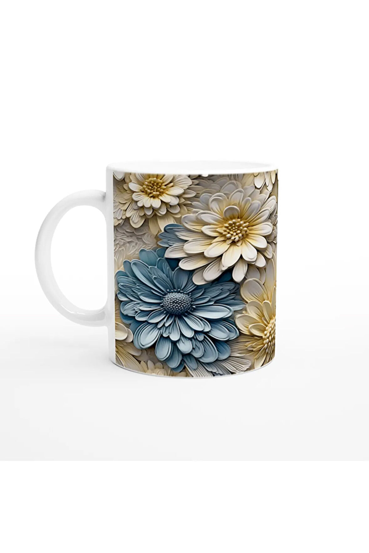 Mavi Papatyalar Çiçek Desenli Kupa Bardak