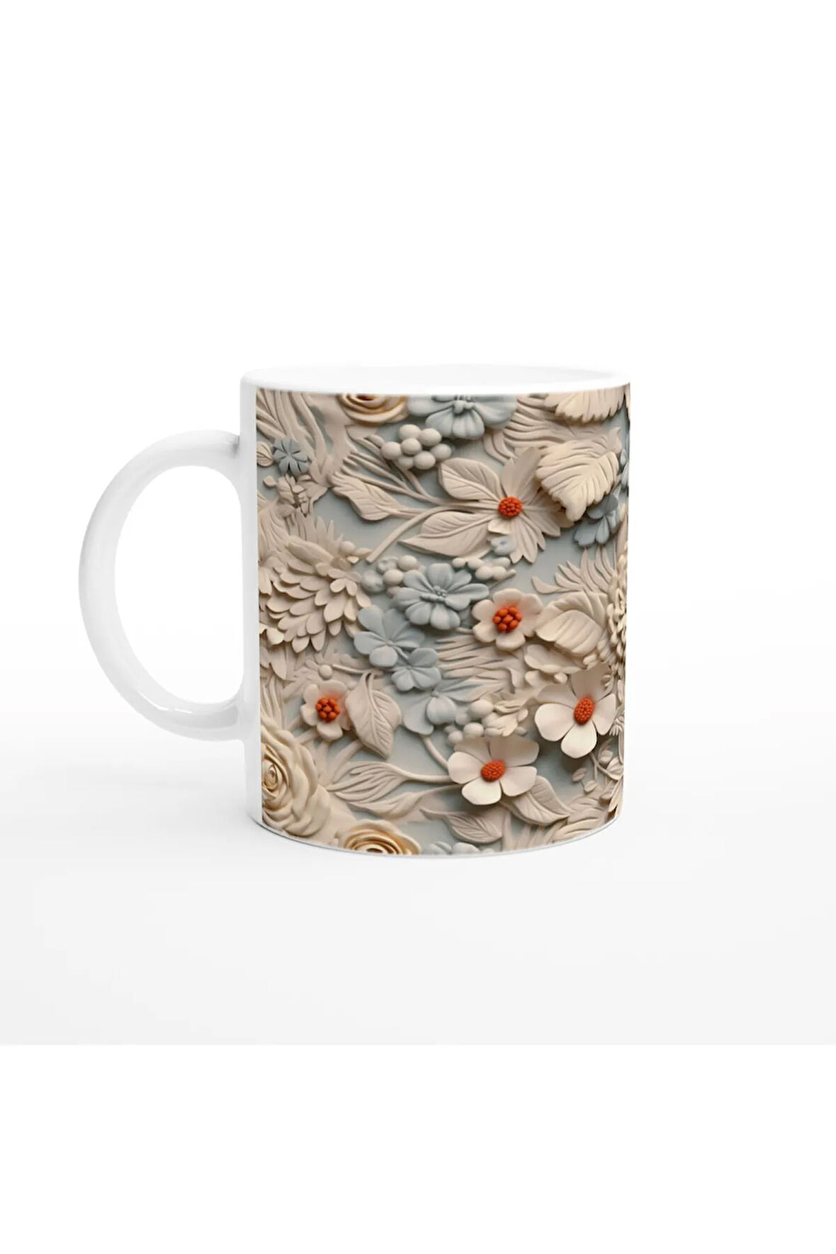 Buz Mavisi Zarafet Çiçekli Kupa Bardak