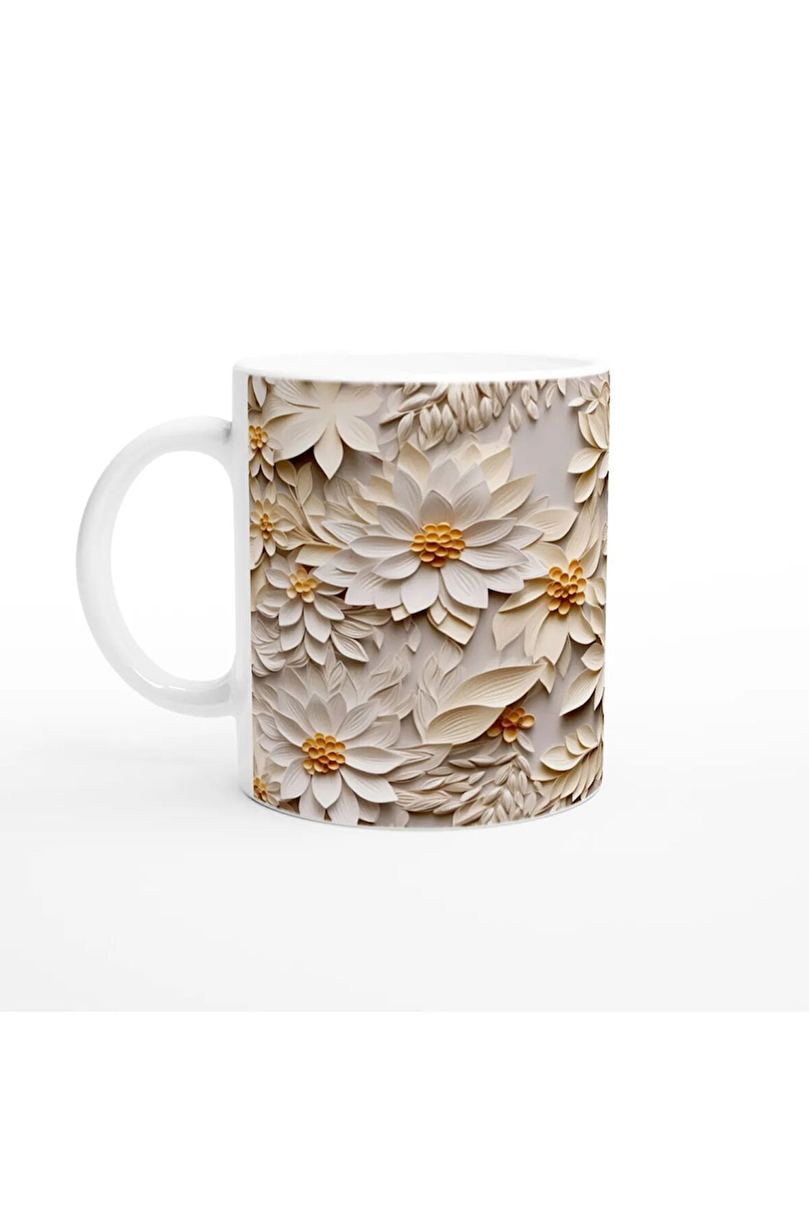 Vanilya Işıltılı Katmanlı Çiçek Desenli Kupa Bardak