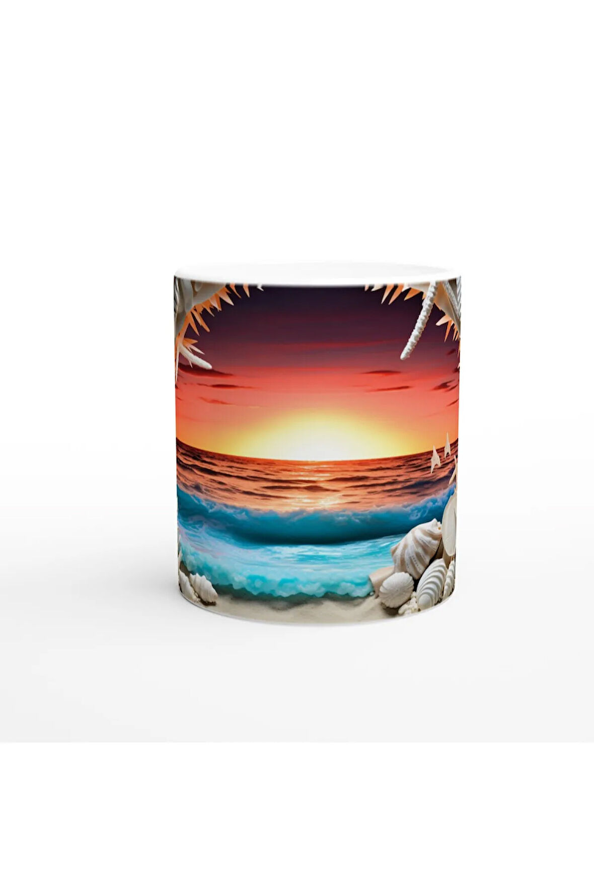 Gün Batımında Mercan ve Kabuklar Su Altı Temalı Kupa Bardak