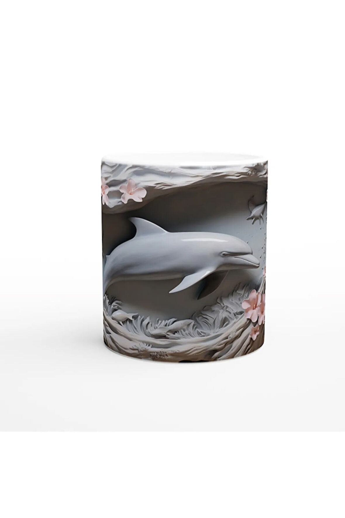 Mercan Çiçekleri Arasında Yüzen Yunus Temalı Kupa Bardak