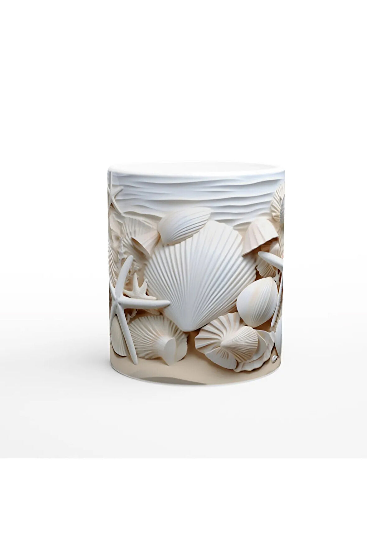 Beyaz Deniz Kabukları ve Deniz Yıldızlı Su Altı Temalı Kupa Bardak