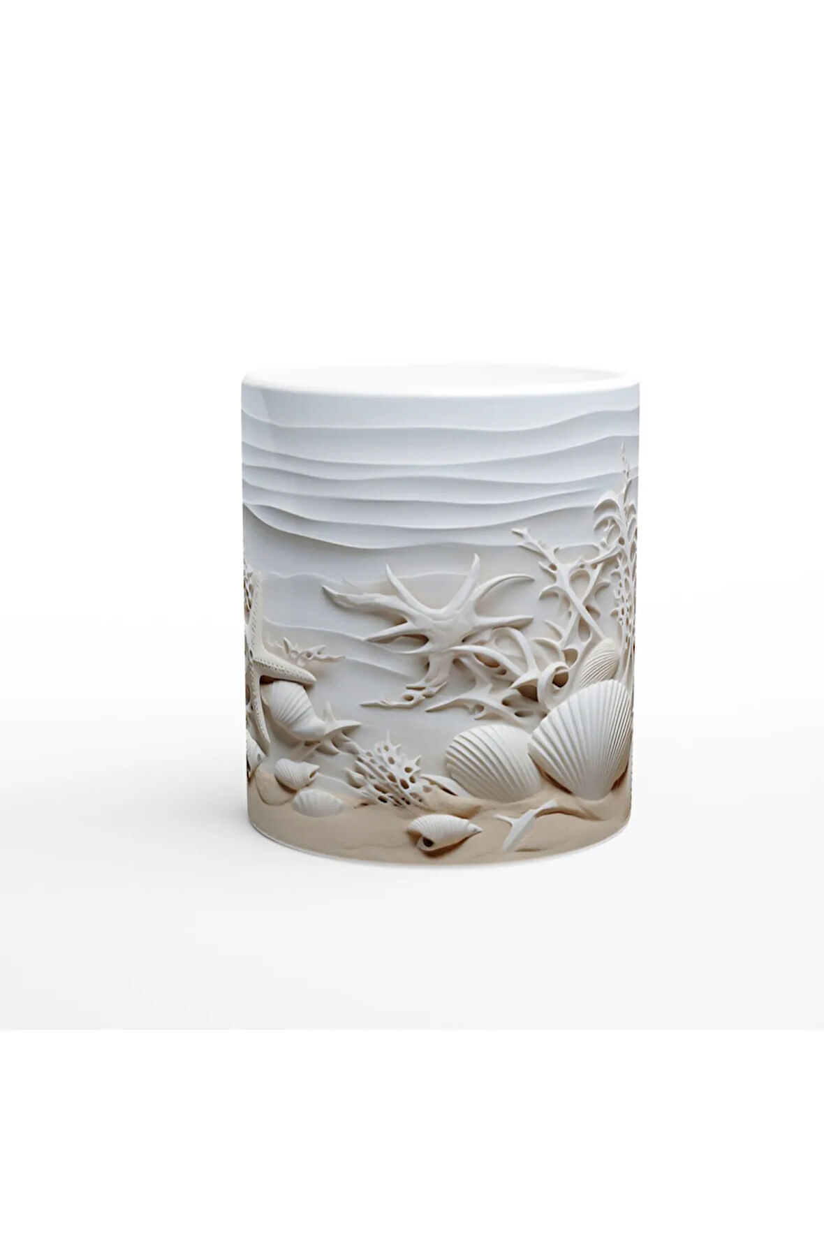 Mercan Dalgaları ve Beyaz Kabuklu Su Altı Temalı Kupa Bardak