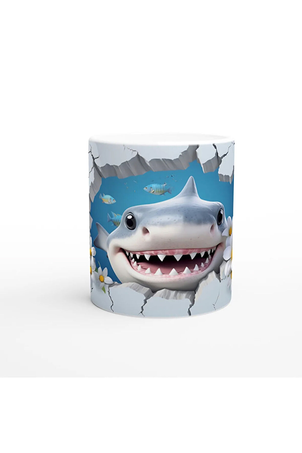 Duvarı Delip Gelen Neşeli Köpekbalığı Su Altı Temalı Kupa Bardak