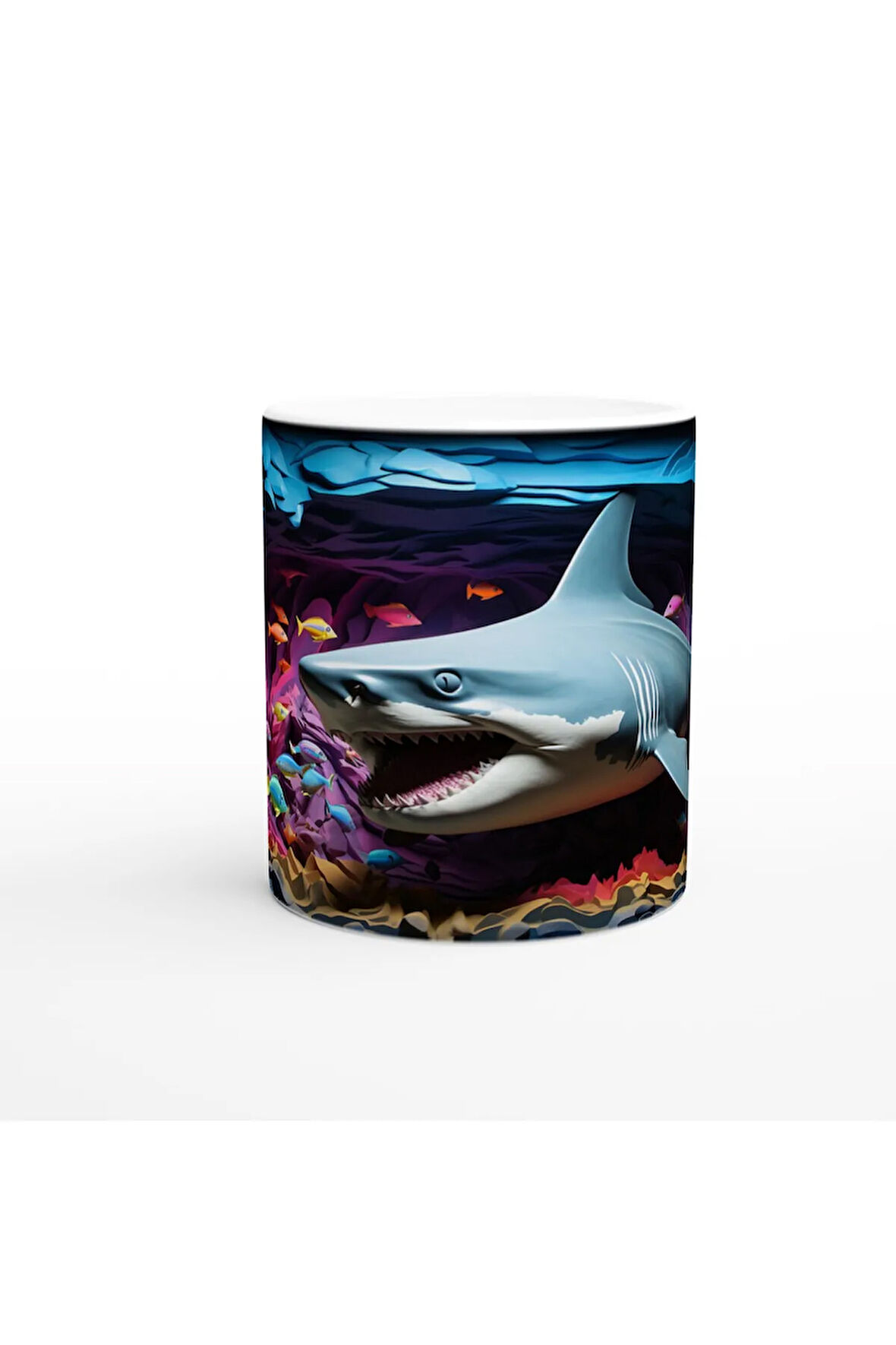 Renkli Mercan Kayalıklarında Köpekbalığı Temalı Kupa Bardak