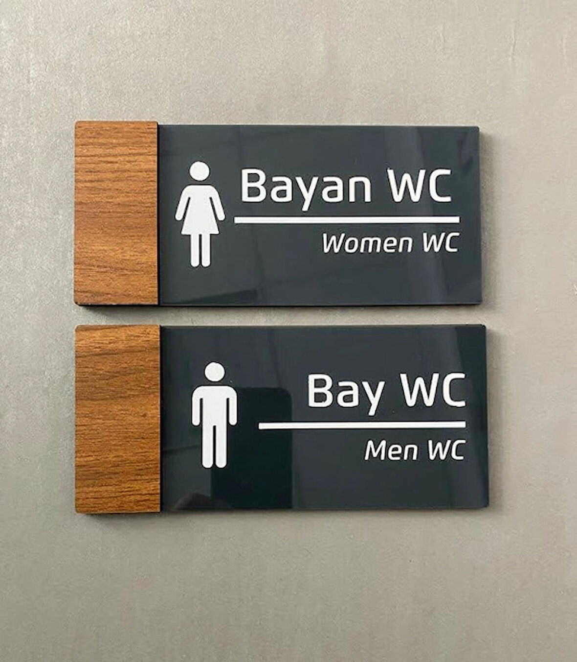 Wooden Serisi Kadın & Erkek WC Yönlendirme Levha Seti