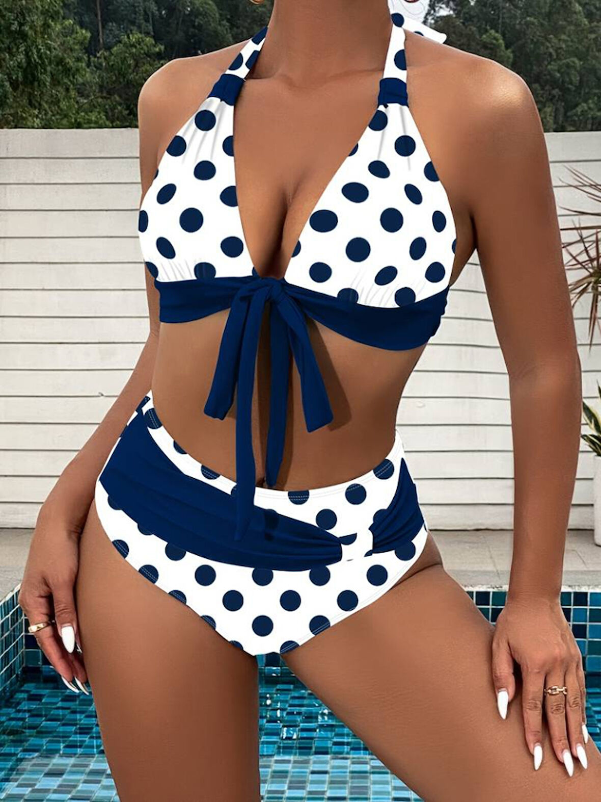 AKR&STORE Kadın Leopar Desenli Kurdela Yamaçlı Yüksek Bel Mayo Dalgıç Bikini Takım