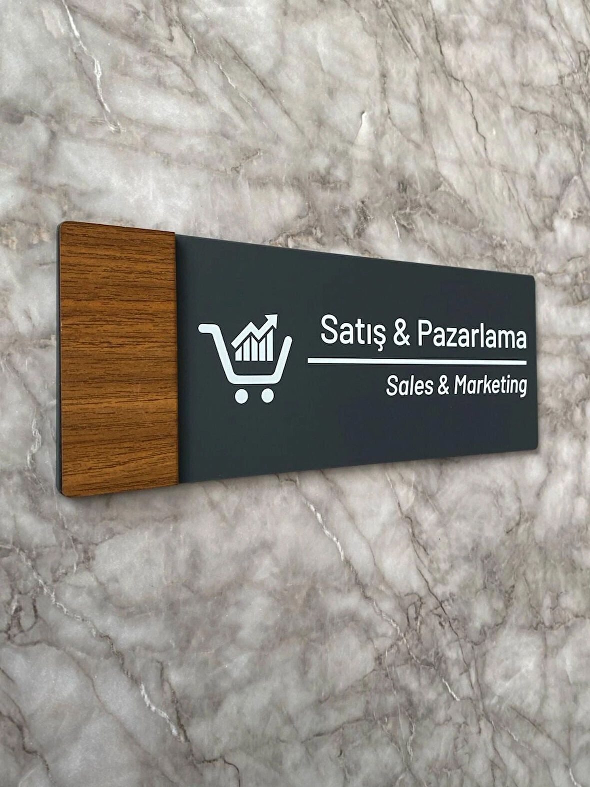 Wooden Serisi Mat Antrasit Satış&Pazarlama Yönlendirme Levhası