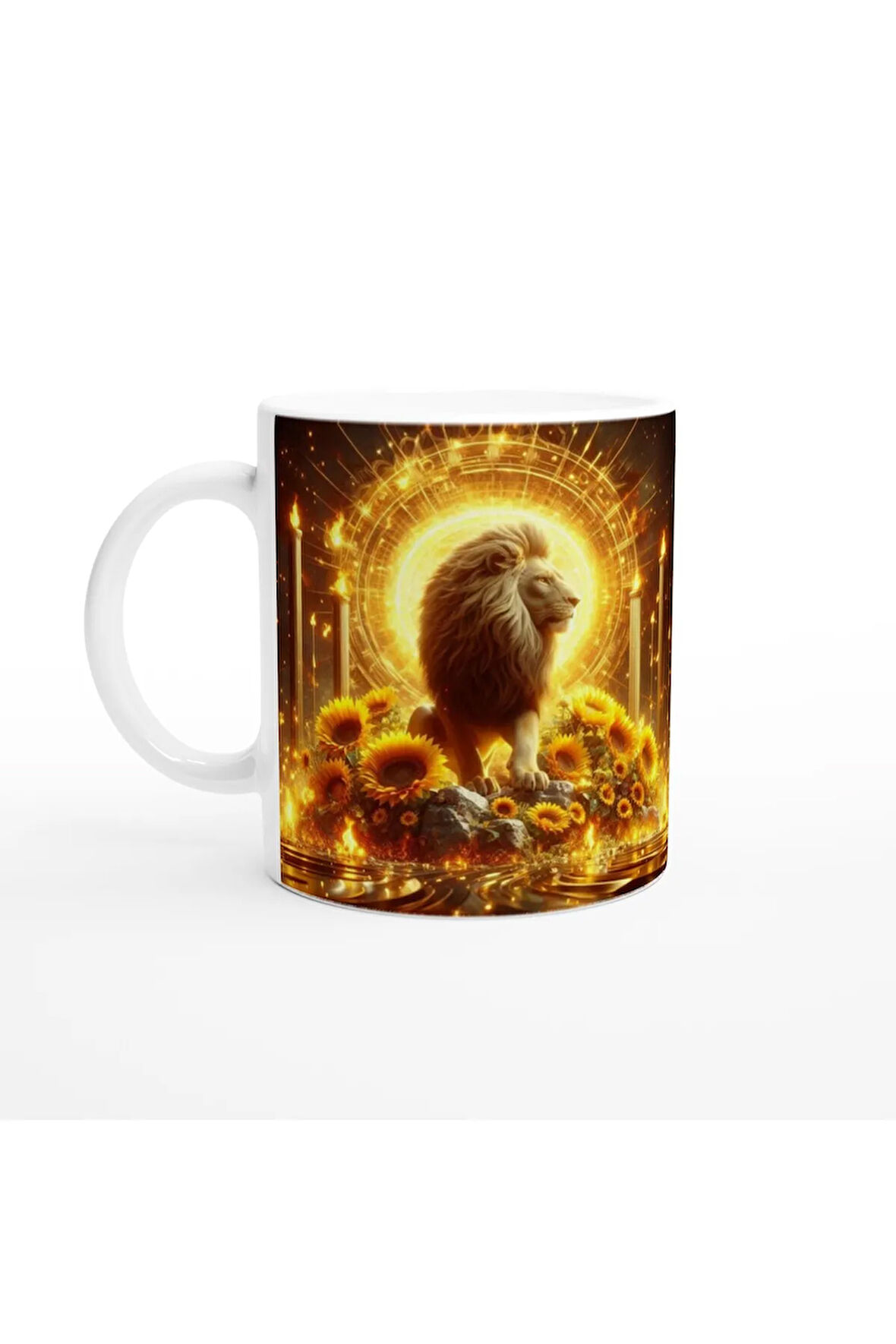Aslan Burcu Baskılı Kahve Kupası - Elementsel Doğa Krallığı Temalı Vs4