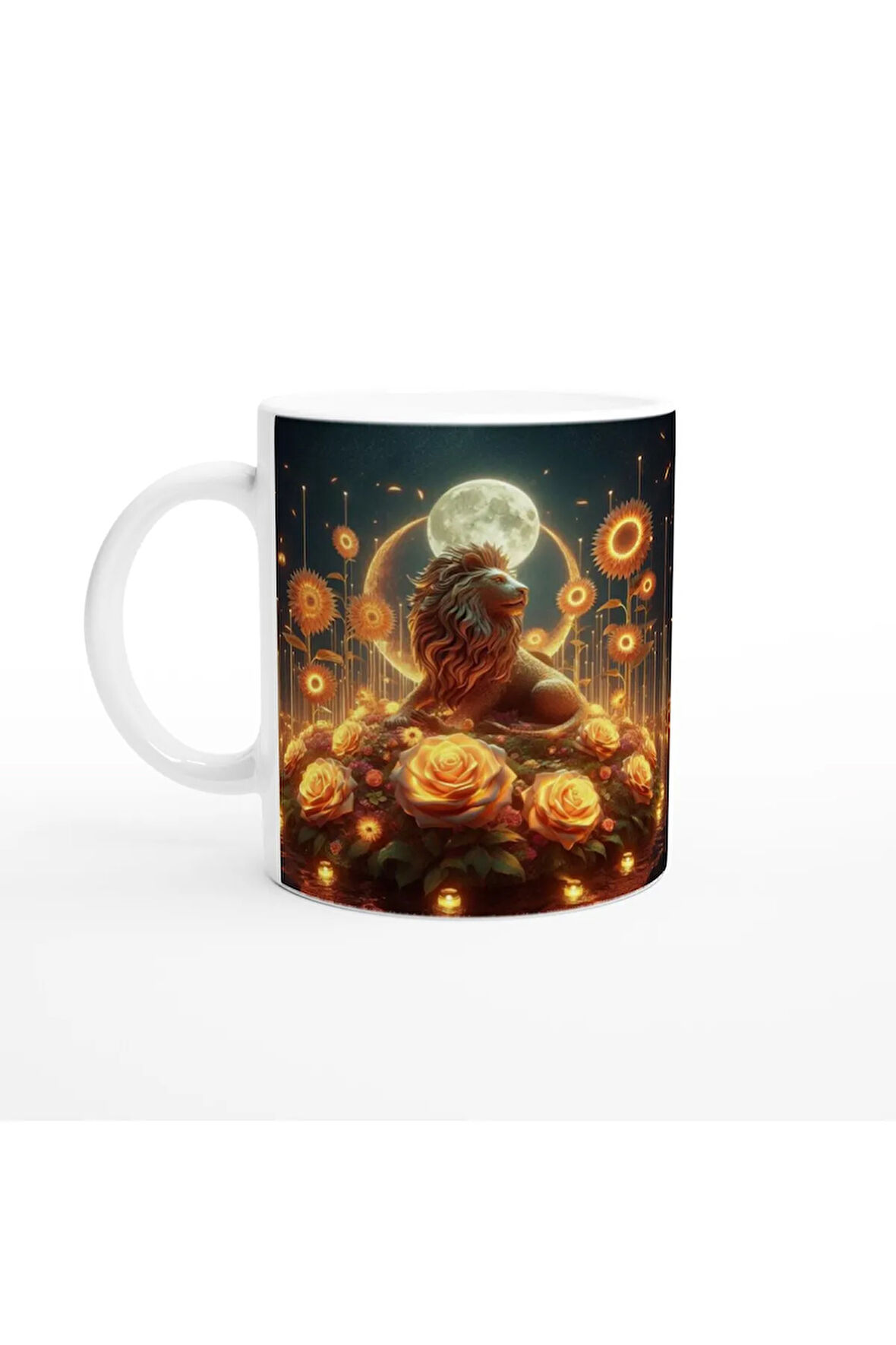 Aslan Burcu Baskılı Kahve Kupası - Ay ışığında Zodyak Bahçesi Vs3