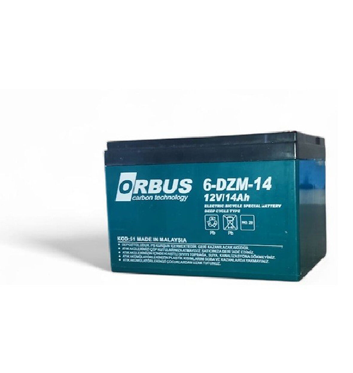 ORBUS 12V 14Amper (12v 14Ah) Deep Cycle - Derin Döngülü Elekrikli Bisiklet AKÜ (E-Bike) Aküsü Ebatlar: 150x97x95 