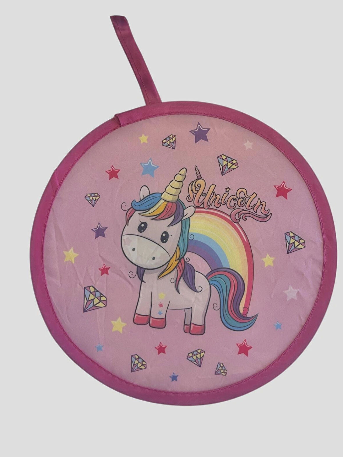 Practology20 cm Unicorn Desenli Hafızalı telli Katlanabilir Yuvarlak Yelpaze