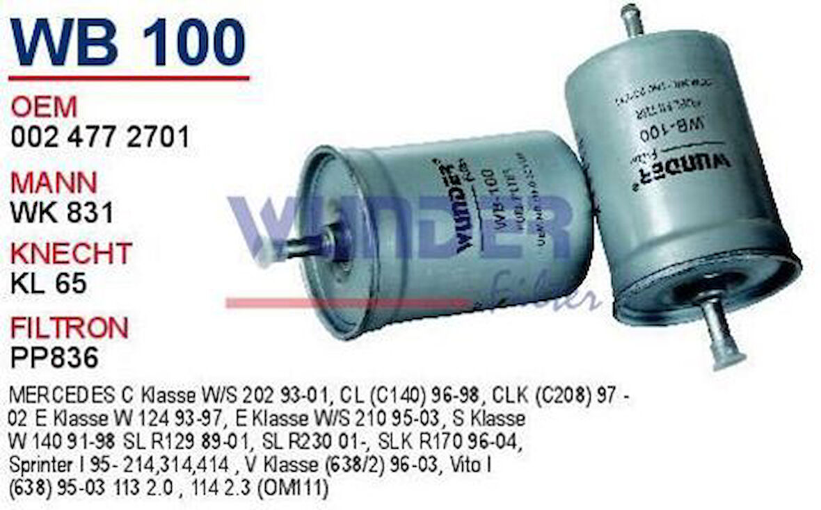 Wunder WB100 Benzin Filtresi Renault 9 Renault 11 Renault 19 Renault 21 Clio I Laguna MRMOEM-1080789