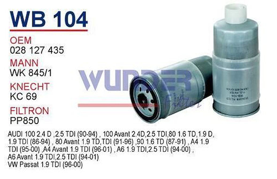 Wunder WB104 Mazot Filtresi Passat 80 A4 A6 S70 1.9 TDI MRMOEM-1080813