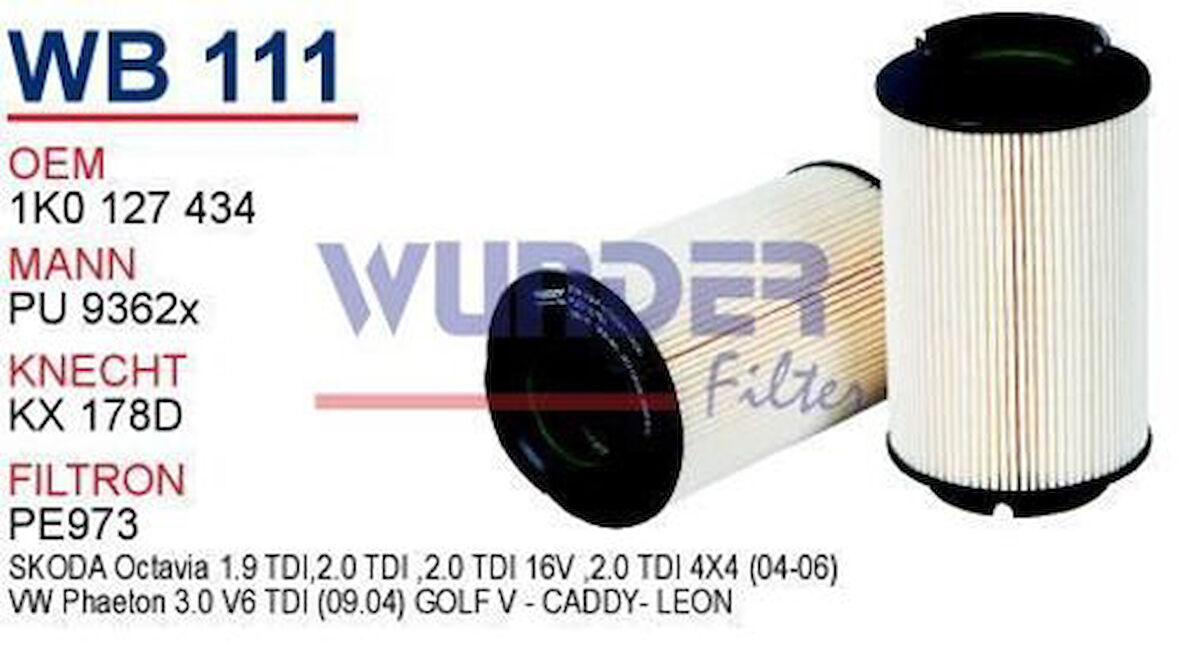 Wunder WB111 Mazot Filtresi Golf IV 03-Jetta III 05-Caddy III Fn2149 MRMOEM-1080861