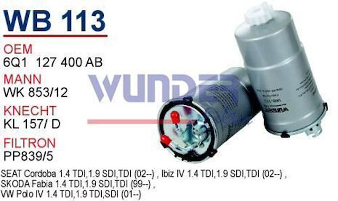 Wunder WB113 Mazot Filtresi Polo IV Cordoba Ibiza IV Fabia MRMOEM-1080865